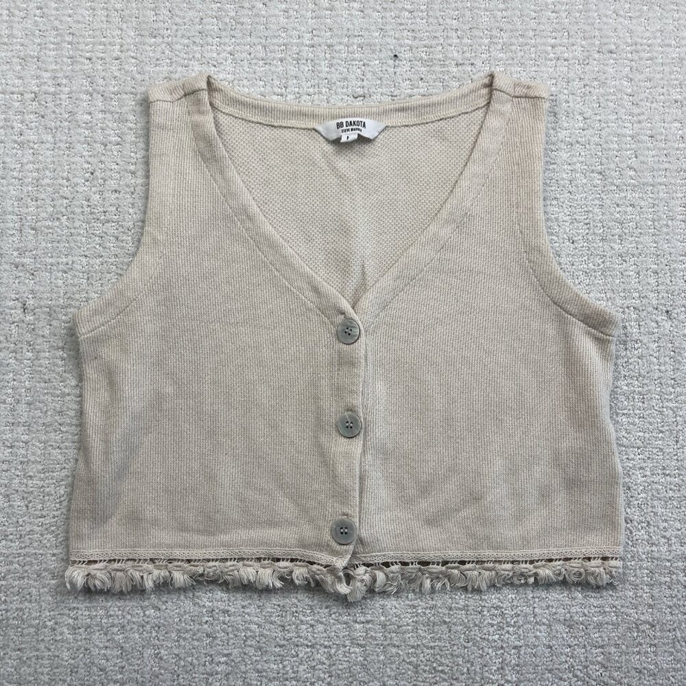 BB Dakota by Steve Madden Beige  Tank Top Women's M Raw Hem Boho Knit Casual